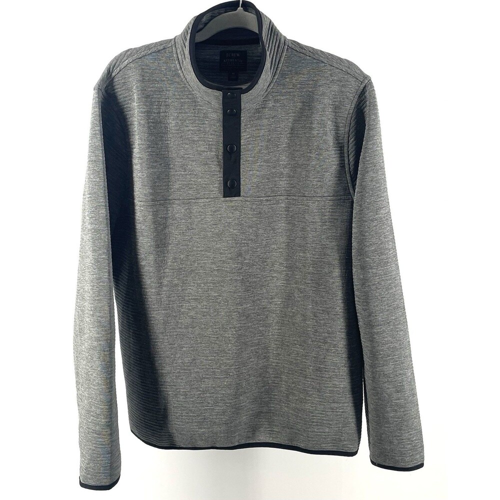 J.Crew Men’s Authentic Fleece Pullover Medium Gray Snap Mock Neck Long Sleeve - Picture 1 of 11